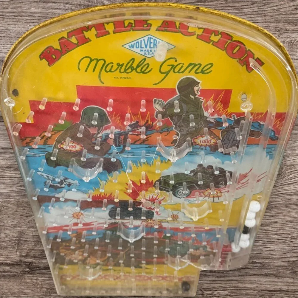 Vintage Wolverine Battle Action Marble Game WWII Pinball Toy Made USA